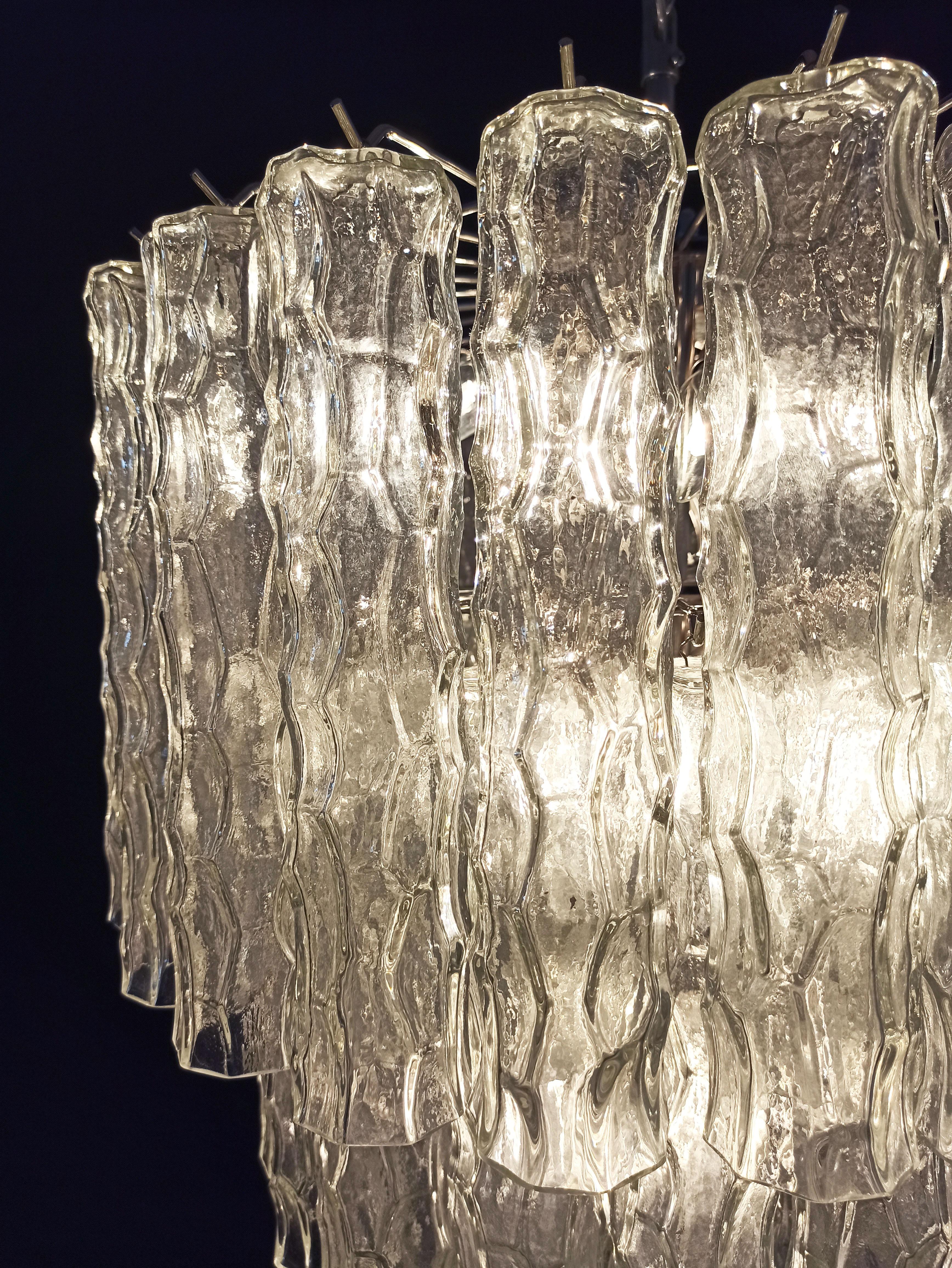 Pair of Large Three-Tier Murano Glass Tube Chandelier For Sale 1