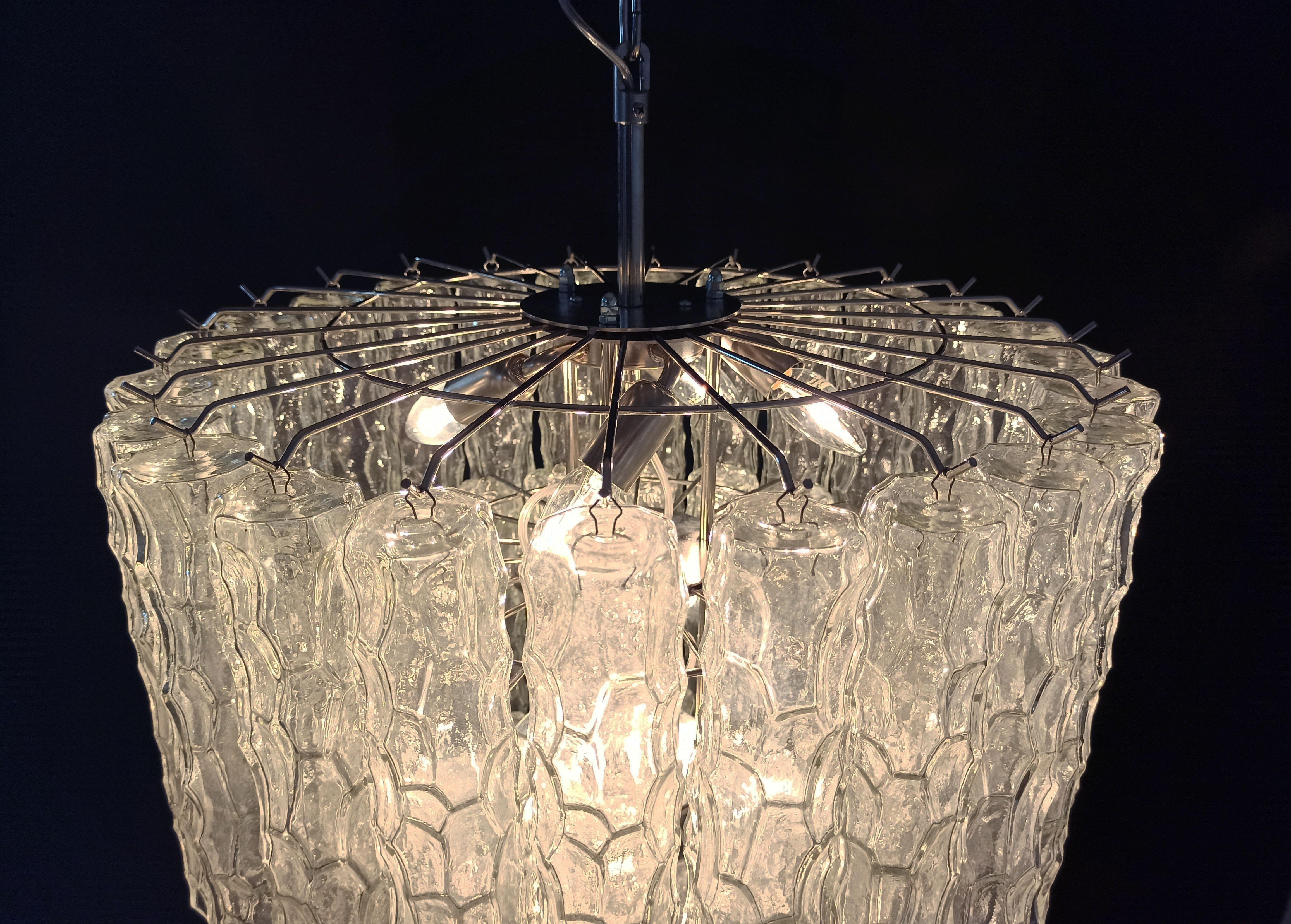 Pair of Large Three-Tier Murano Glass Tube Chandelier For Sale 2