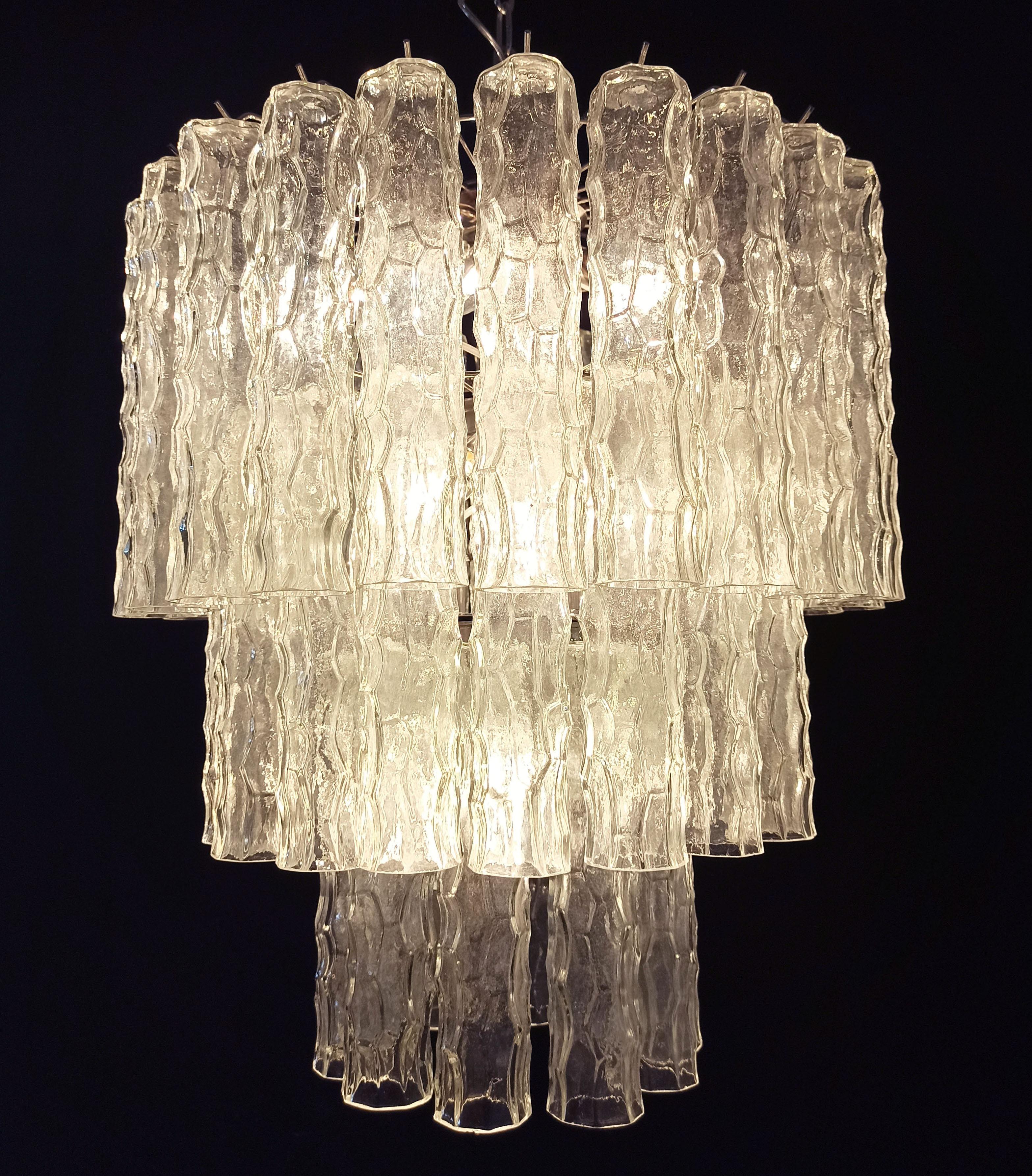Pair of Large Three-Tier Murano Glass Tube Chandelier For Sale 3
