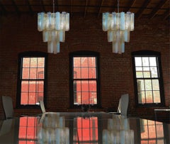 Pair Large Three-Tier Venini Murano Glass Tube Chandelier. 1980s