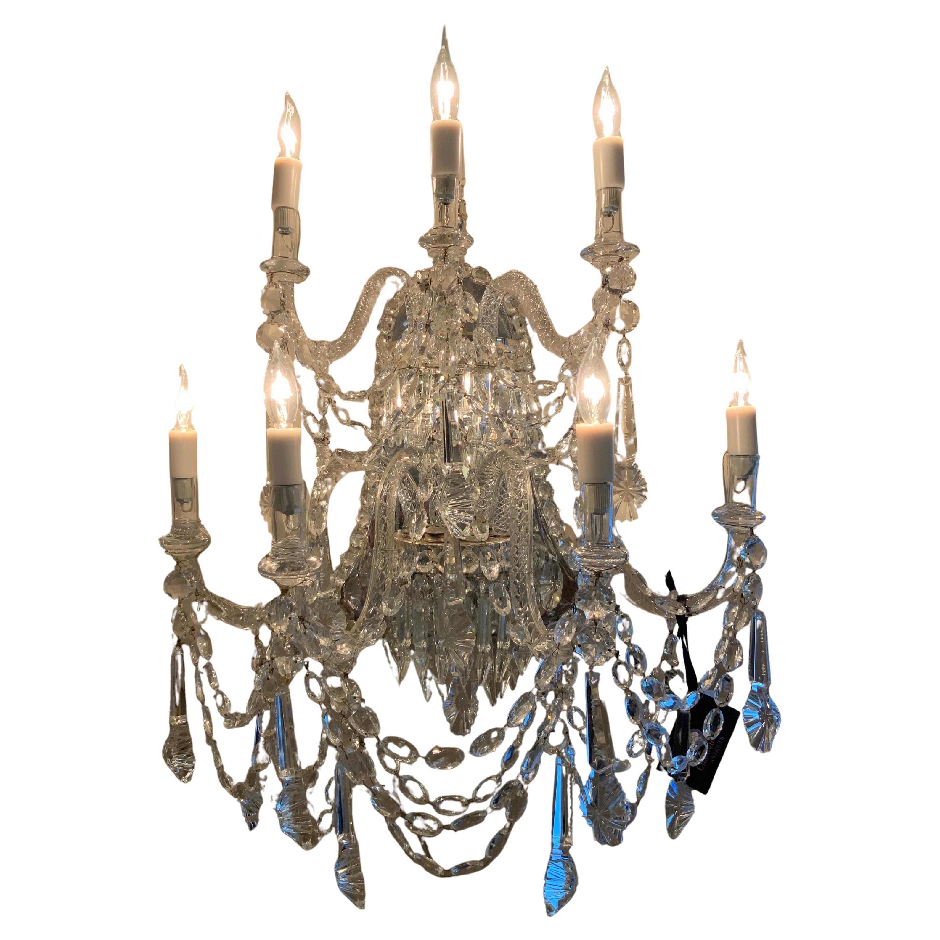 Coppia di grandi appliques in cristallo veneziano, cablate, 7 luci ciascuna