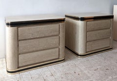 Pair large vintage 1980s faux travertine laminate bedside cabinets / nightstands