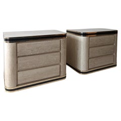 Pair large Retro 1980s faux travertine laminate bedside cabinets / nightstands