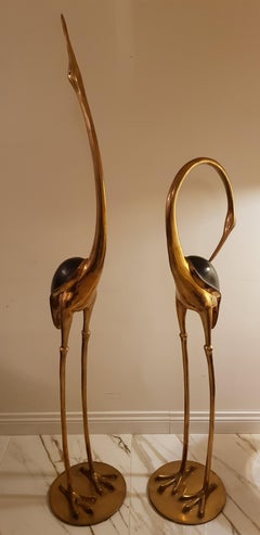Pair of Large Vintage Human Size Brass Cranes, Hollywood Regency, 1970s