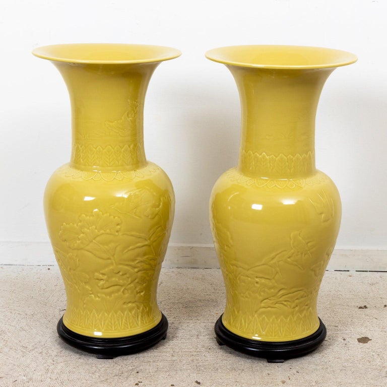 Pair Large Yellow Chinese Vases For Sale at 1stDibs
