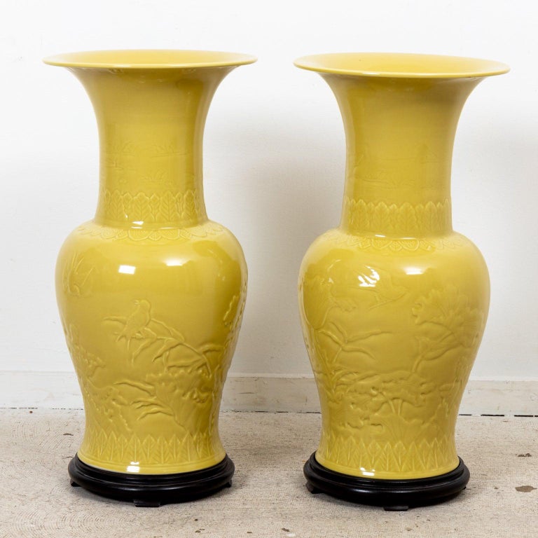 Pair Large Yellow Chinese Vases For Sale at 1stDibs