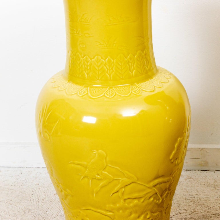 Pair Large Yellow Chinese Vases For Sale at 1stDibs