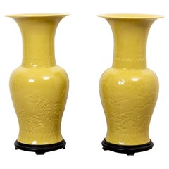 Pair Large Yellow Chinese Vases
