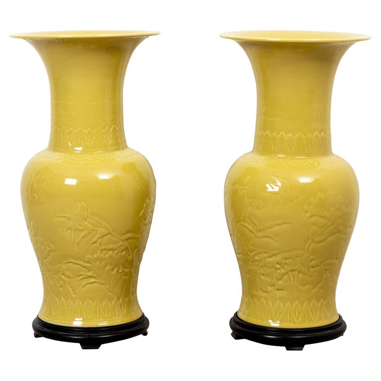 Pair Large Yellow Chinese Vases For Sale at 1stDibs