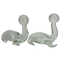 Pair Large Zanetti Glass Seal Sculptures, Murano, Italy