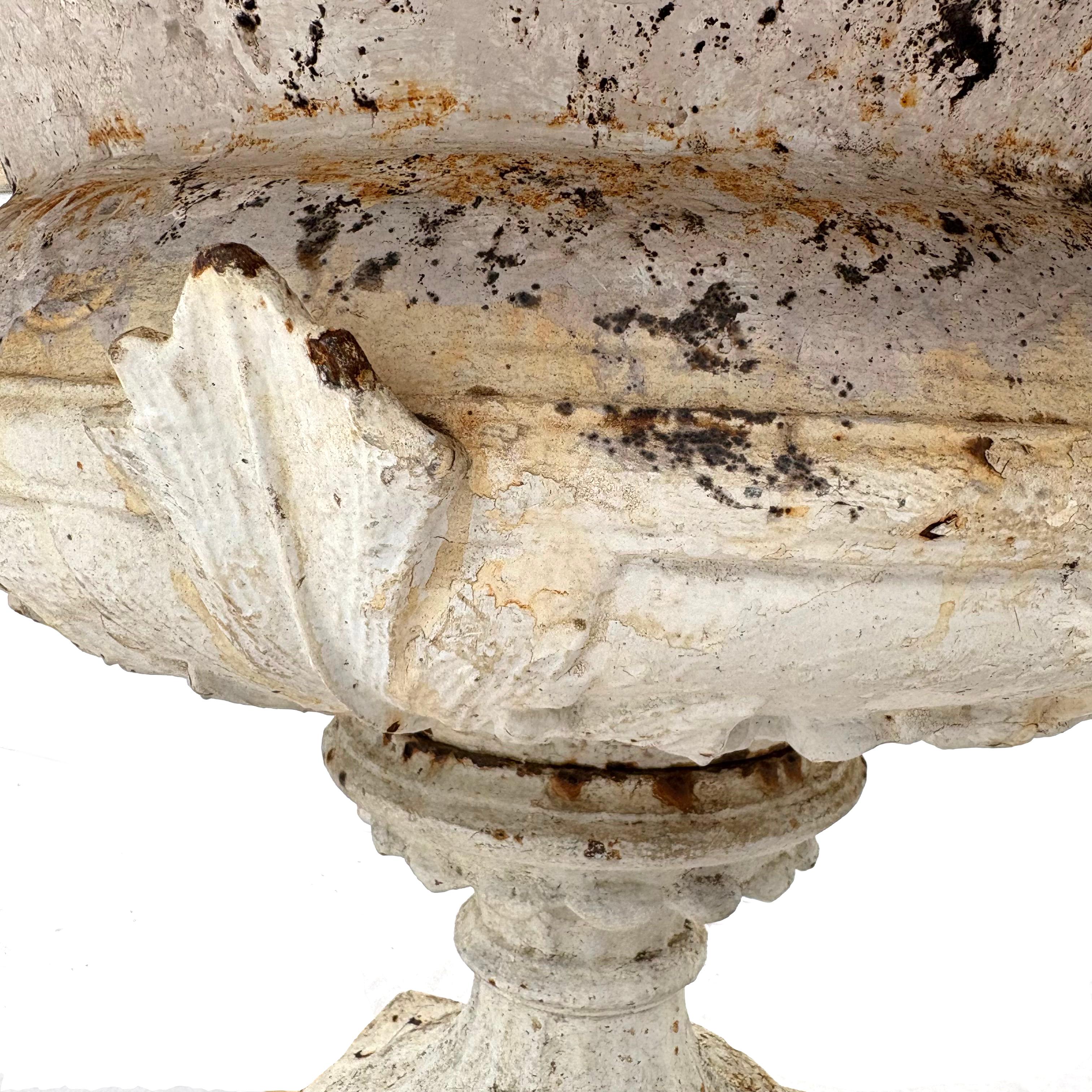 Pair Largest Size J W Fiske Cast Iron “Linden” Pattern Urns For Sale 1