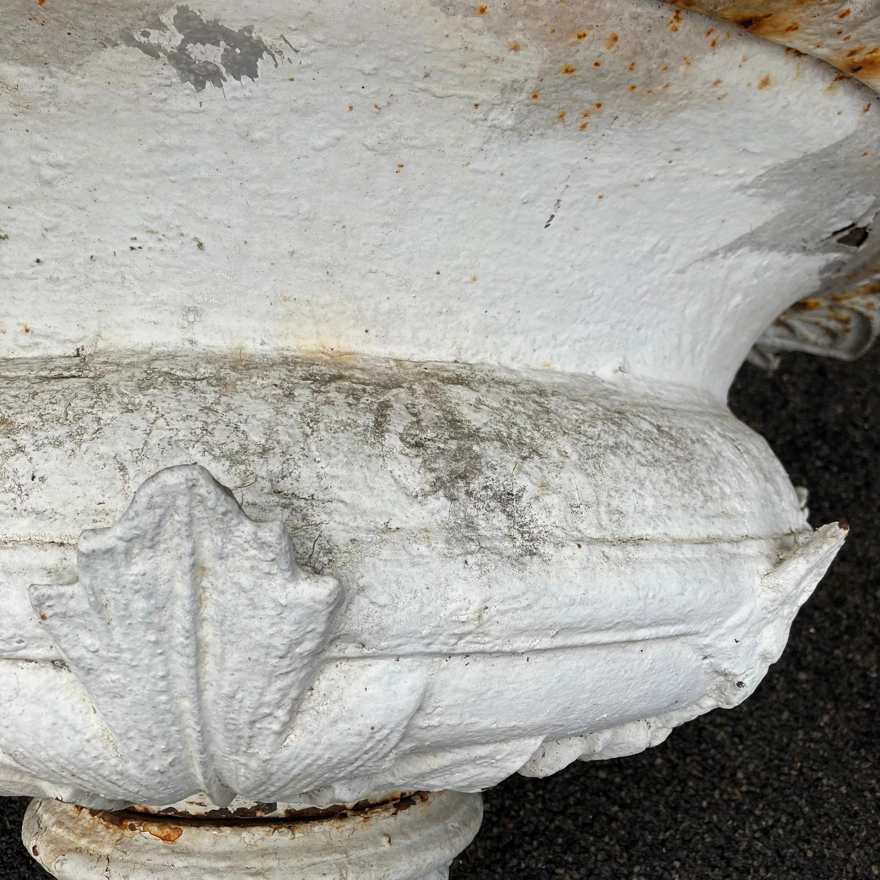 Pair Largest Size J W Fiske Cast Iron “Linden” Pattern Urns For Sale 2