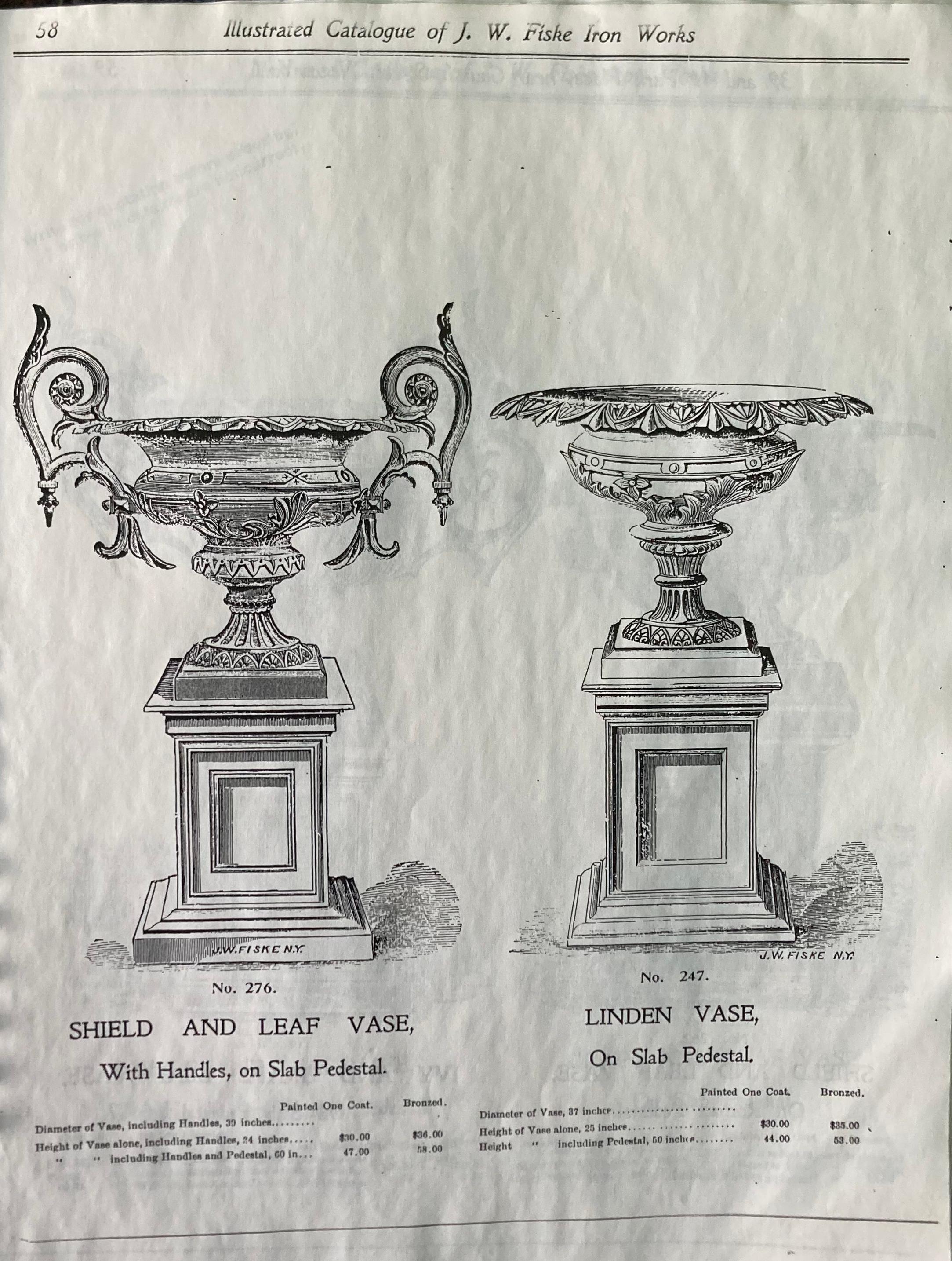 Pair Largest Size J W Fiske Cast Iron “Linden” Pattern Urns For Sale 3