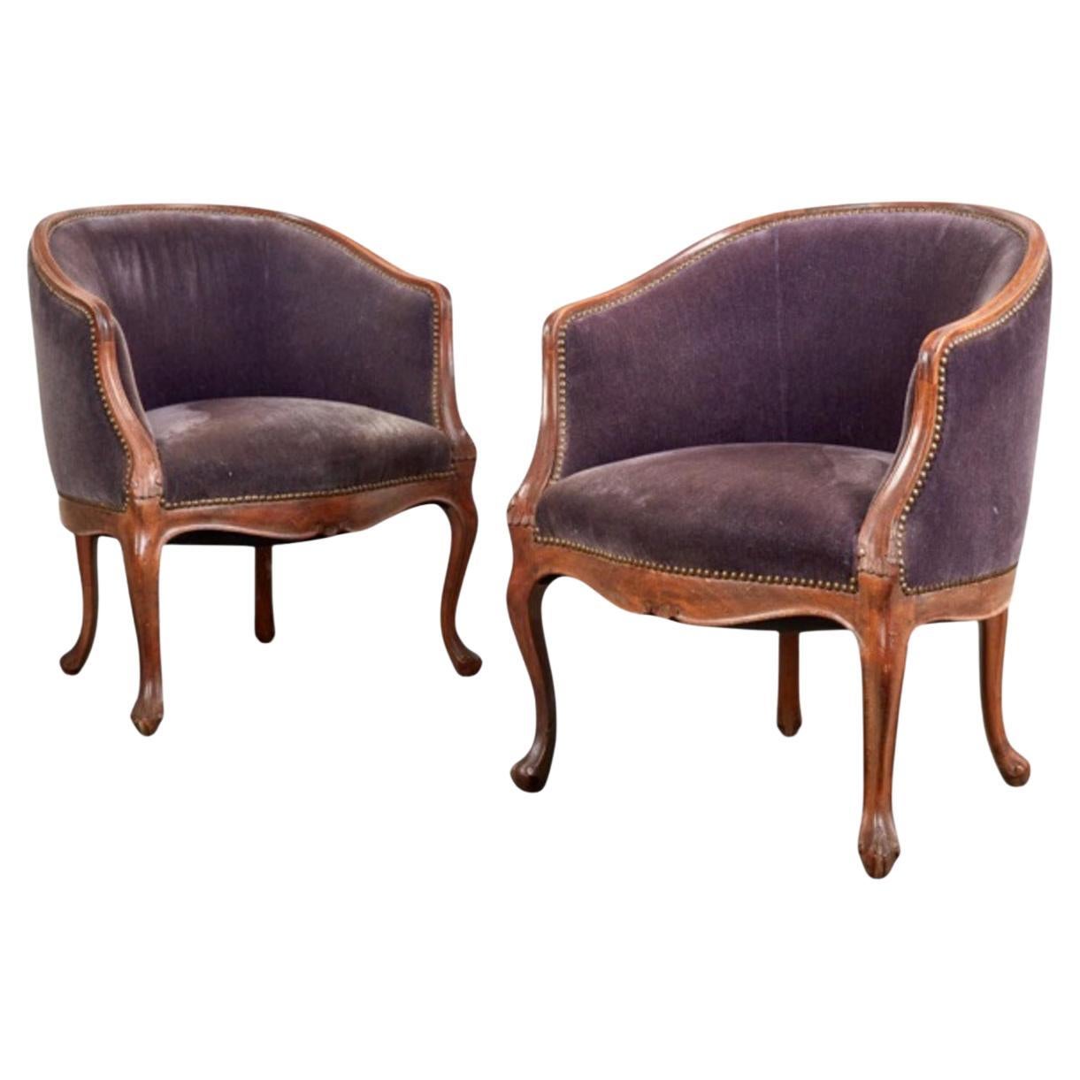 Pair Late 18th C./Early 19th C. Barrel Back Bergeres