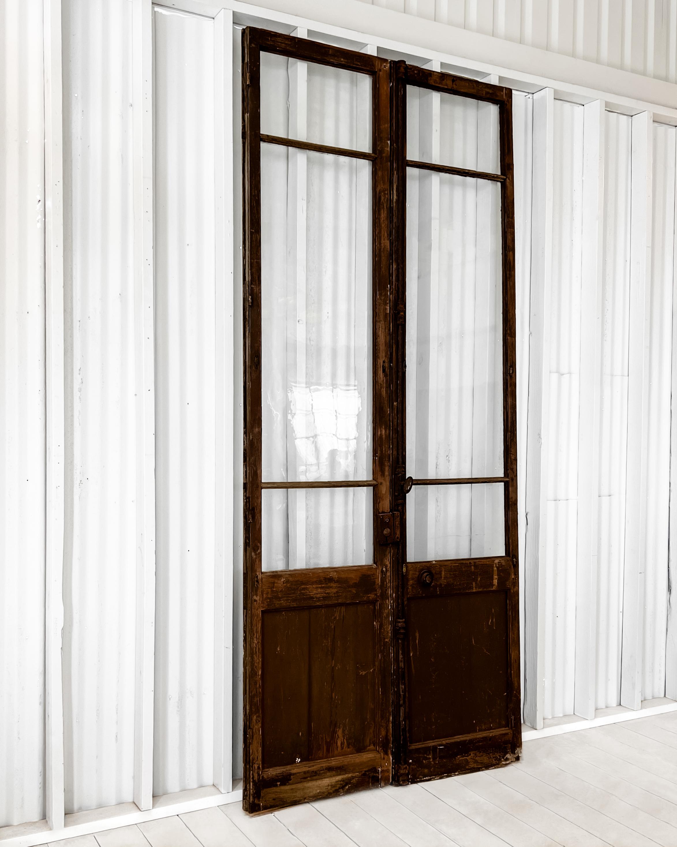 Pair Late 18th Century 3 Lite Paneled French Doors In Good Condition In Mckinney, TX