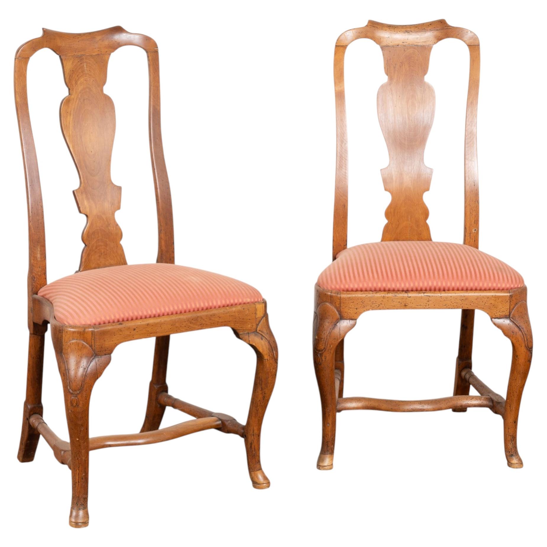 Pair, Late 18th Century Danish Oak Rococo Side Chairs For Sale