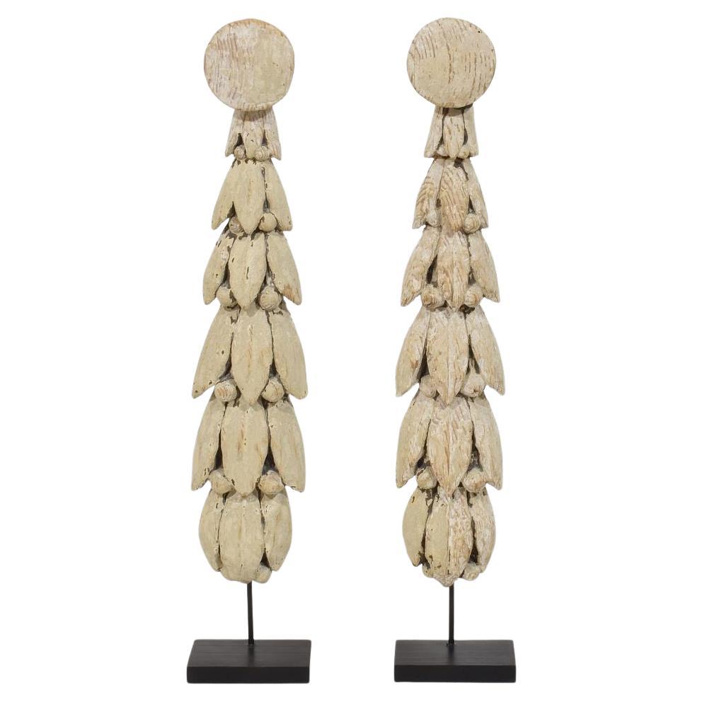 Pair Late 18th Century French Neoclassical Carved Wooden Ornaments For Sale