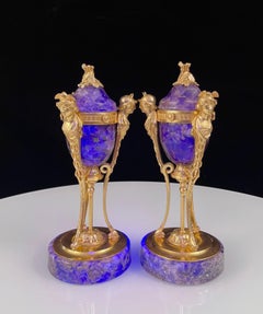 Pair Late 18th Century George III Ormolu Mounted Weardale Fluorite Lidded Urns