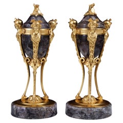 Pair Late 18th Century George III Ormolu Mounted Weardale Fluorite Lidded Urns