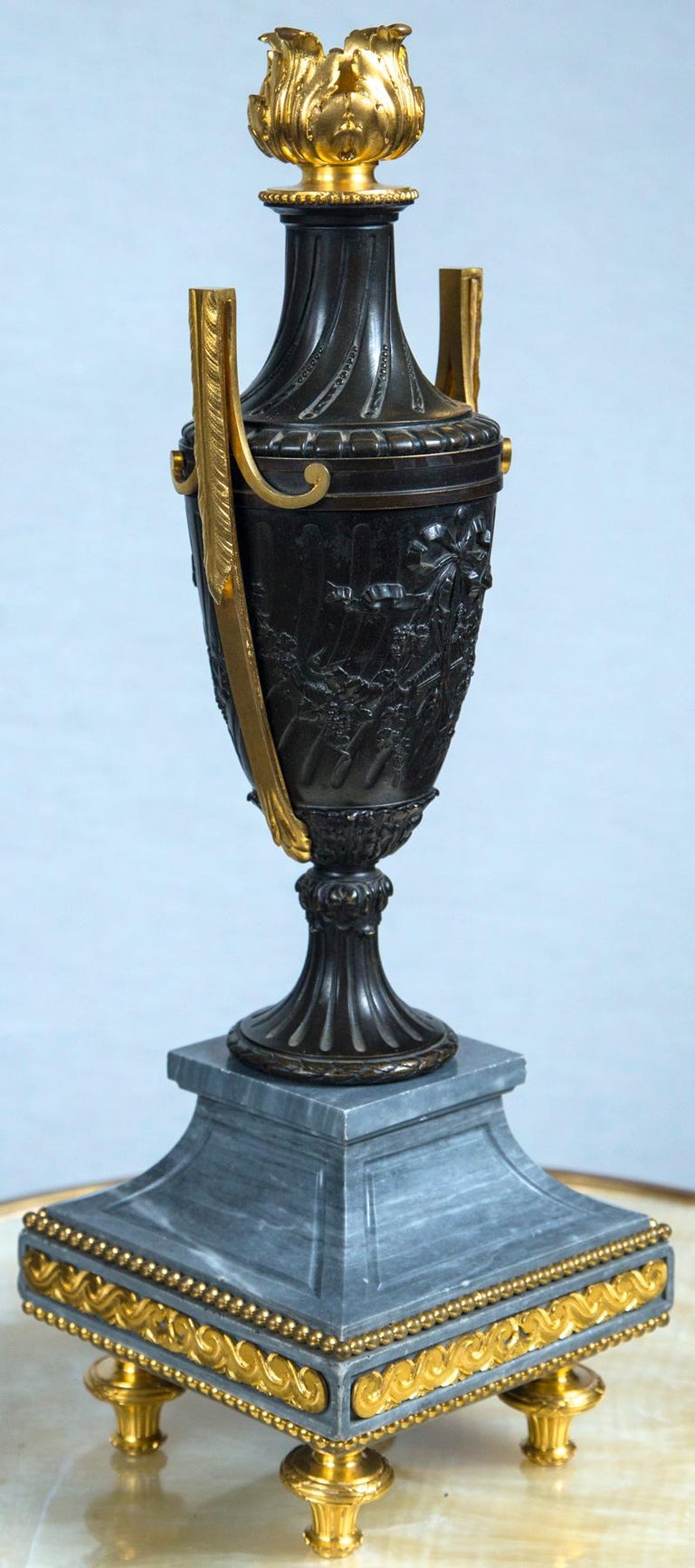 Pair of Late 18th Century Gilt Bronze, Patinated Bronze and Marble Urns ...