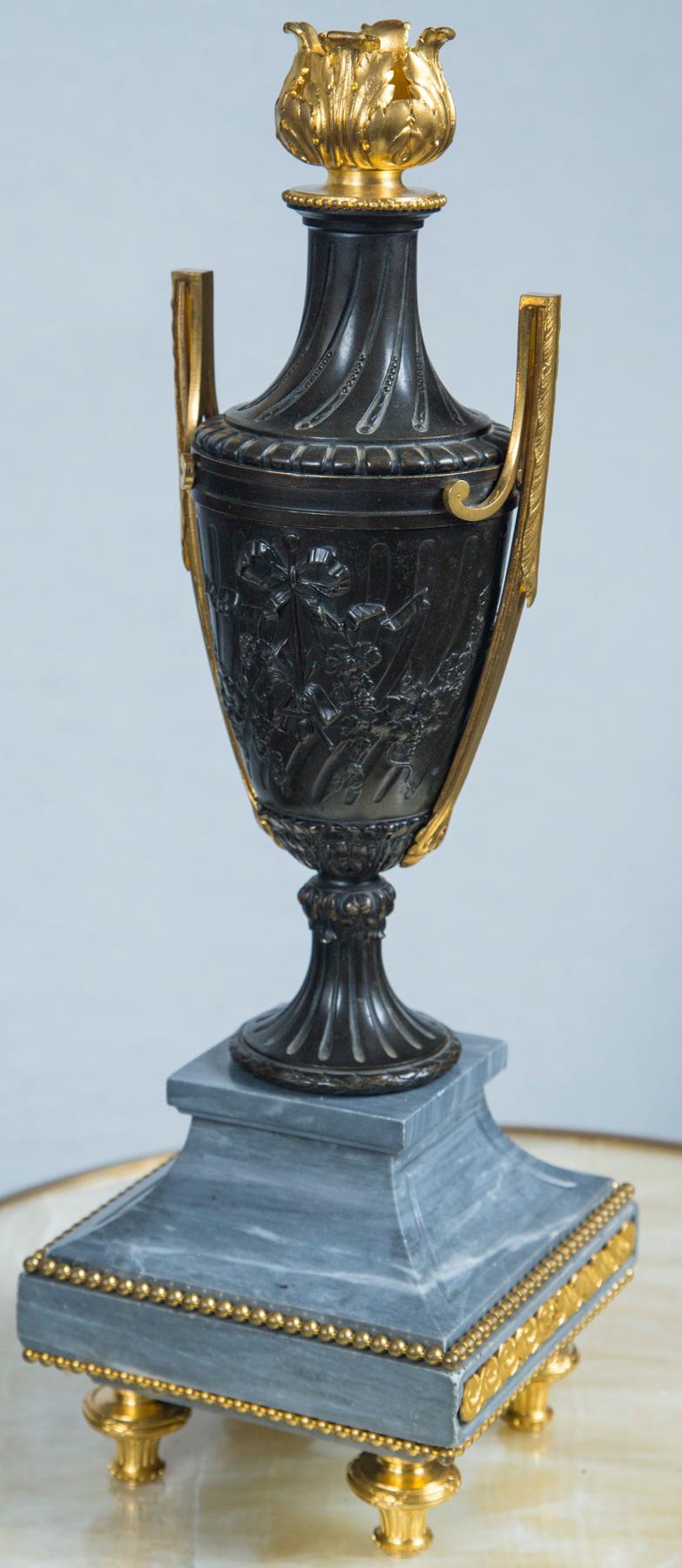 Pair of Late 18th Century Gilt Bronze, Patinated  Bronze and Marble Urns 2