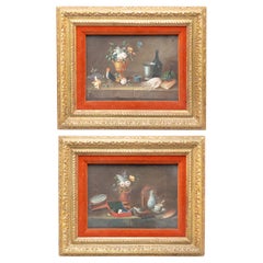 Antique Pair Late 18th Century Gouache Framed Still Life by Johann Rudolf Feyerabend