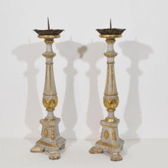 Pair Late 18th Century Italian Neoclassical Carved Wooden Candleholders