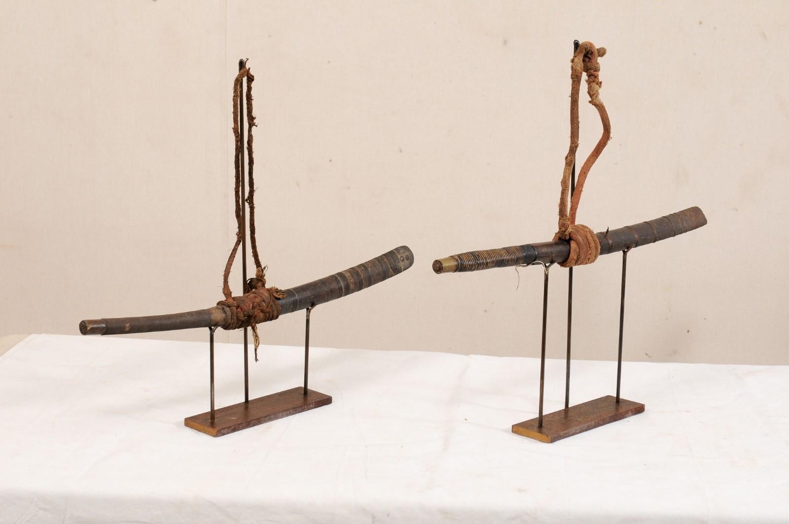 Pair of Late 19th Century Laotian Swords on Custom Stands For Sale 5