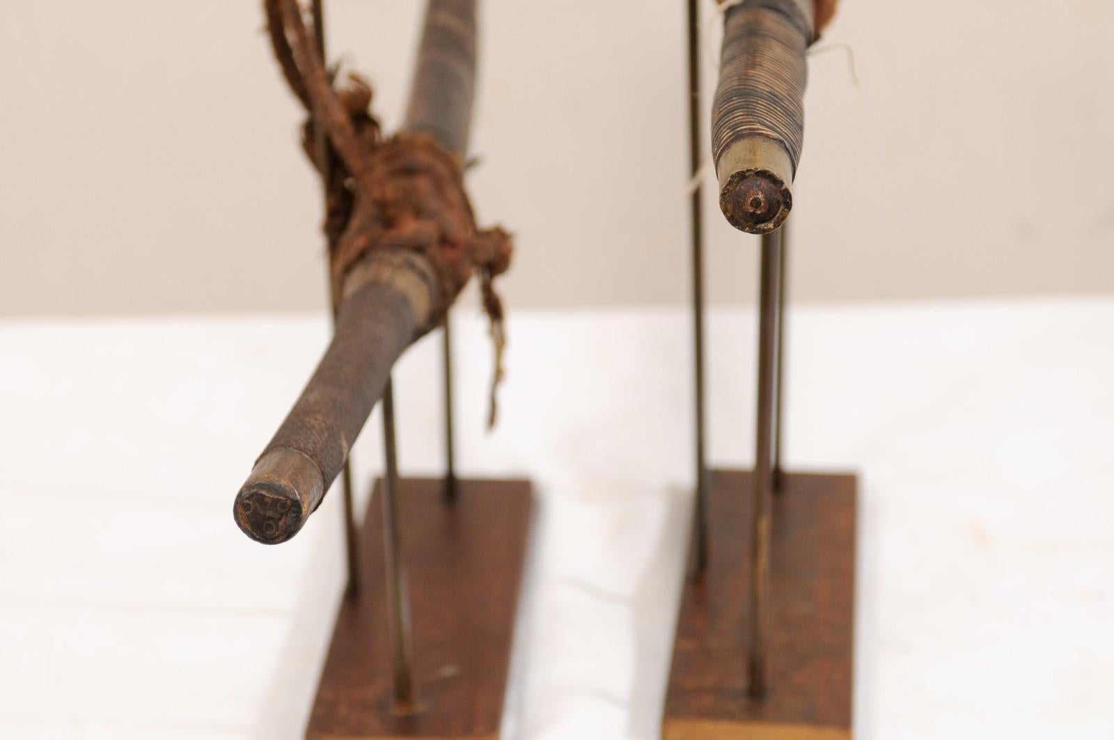 Pair of Late 19th Century Laotian Swords on Custom Stands For Sale 6