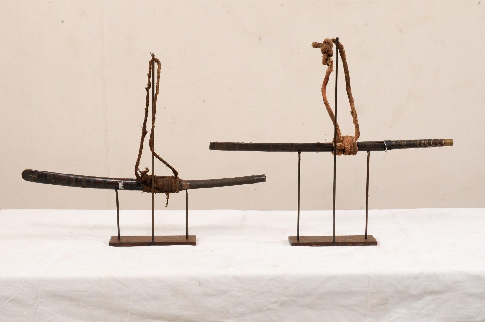 Pair of Late 19th Century Laotian Swords on Custom Stands For Sale 7