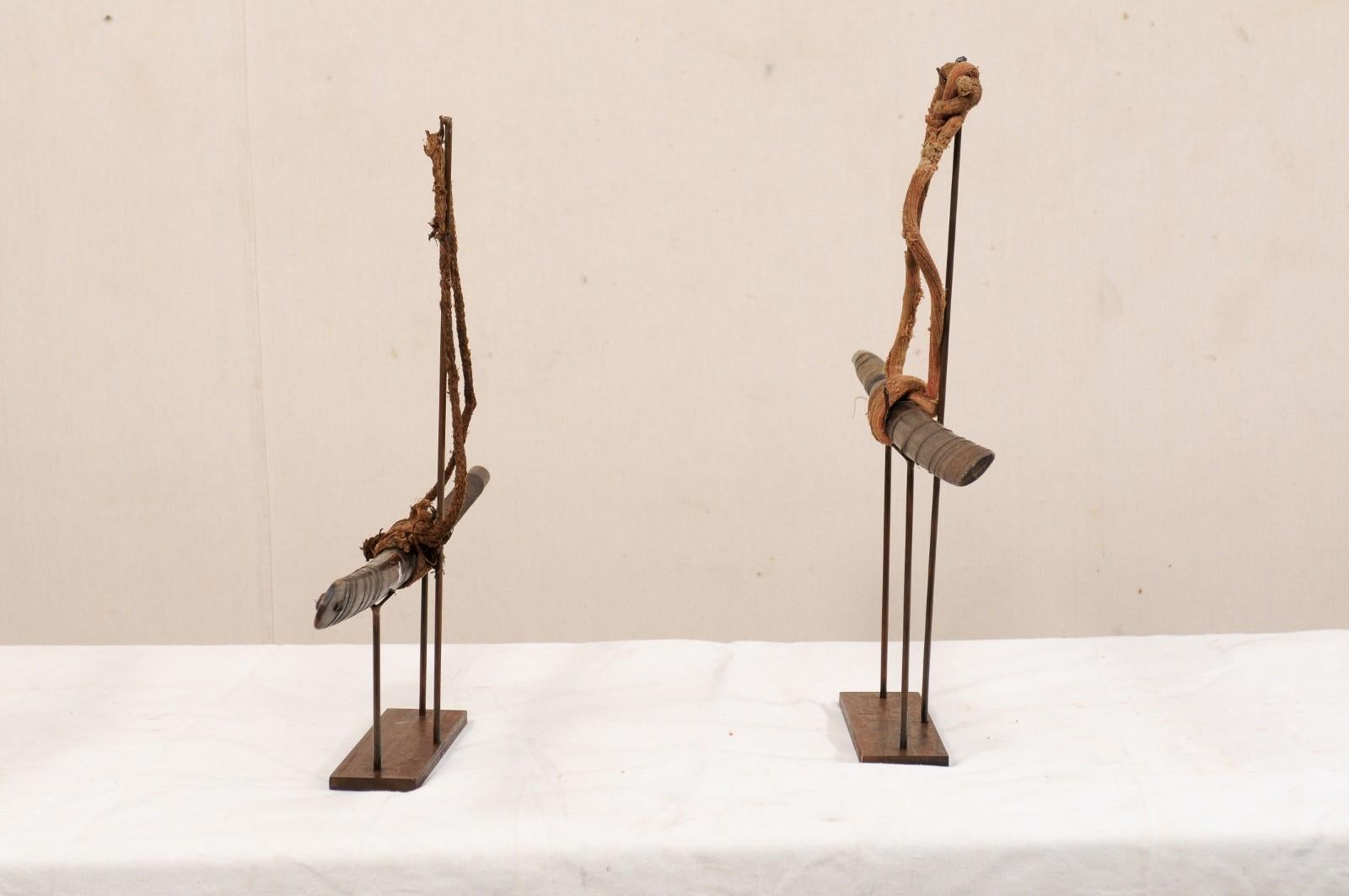 Pair of Late 19th Century Laotian Swords on Custom Stands For Sale 8