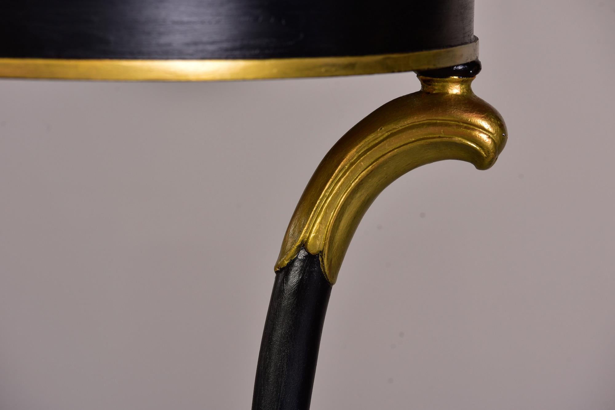 Ebonized Pair Late 19th C Regency Ebonised Tables with Gilt Wood Fittings and Marble Tops For Sale