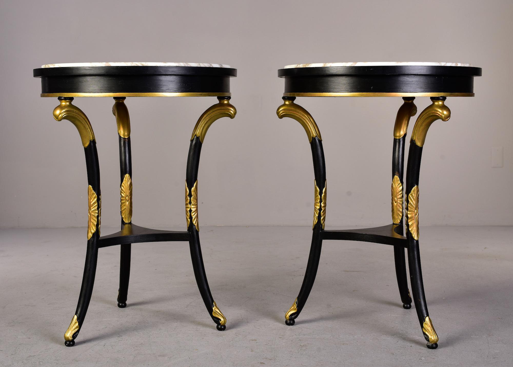 Pair Late 19th C Regency Ebonised Tables with Gilt Wood Fittings and Marble Tops For Sale 2