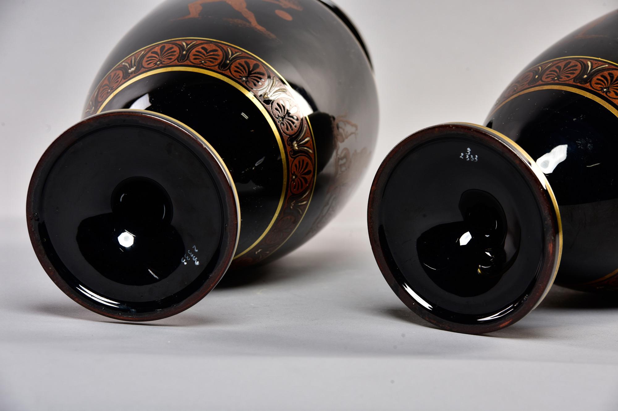 Pair Late 19th Century Black Porcelain Neoclassical Vases For Sale 7