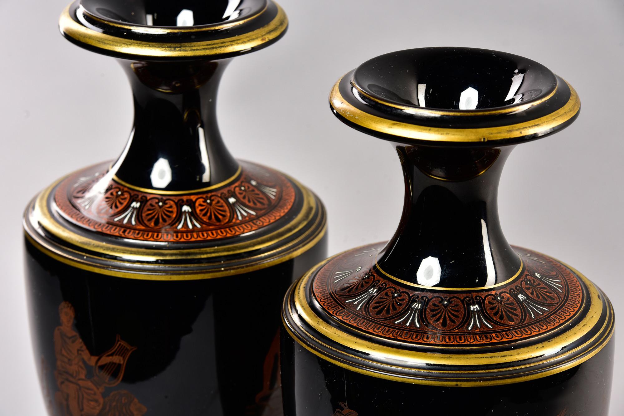 Pair Late 19th Century Black Porcelain Neoclassical Vases For Sale 10