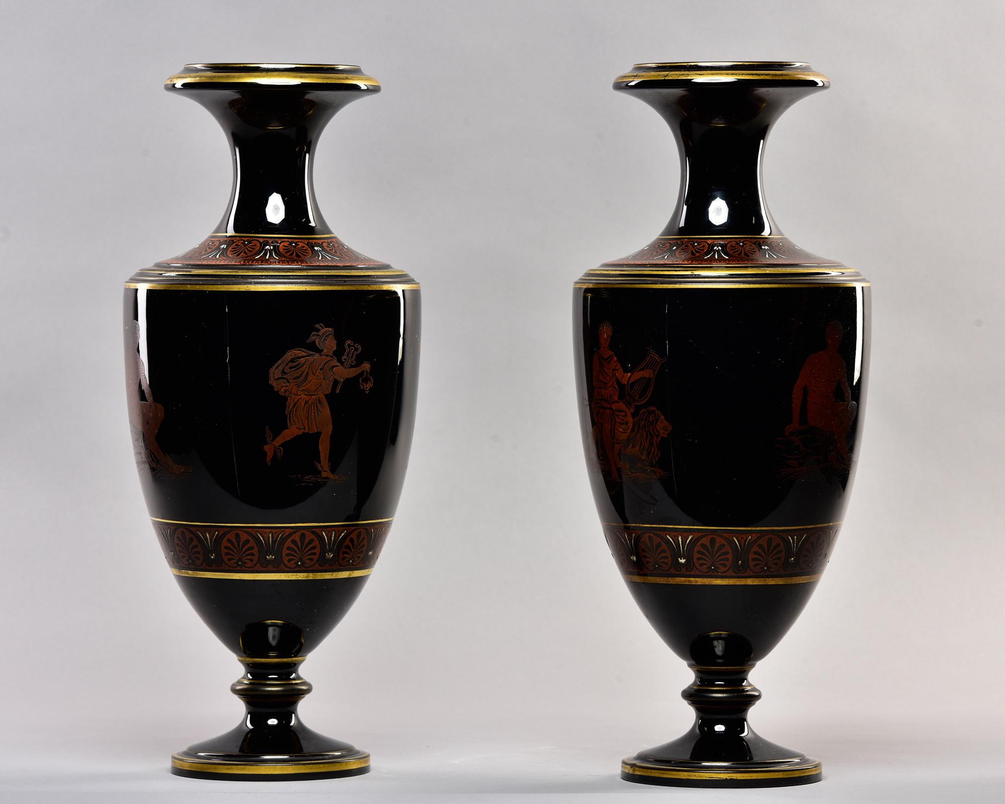 Pair Late 19th Century Black Porcelain Neoclassical Vases For Sale 1