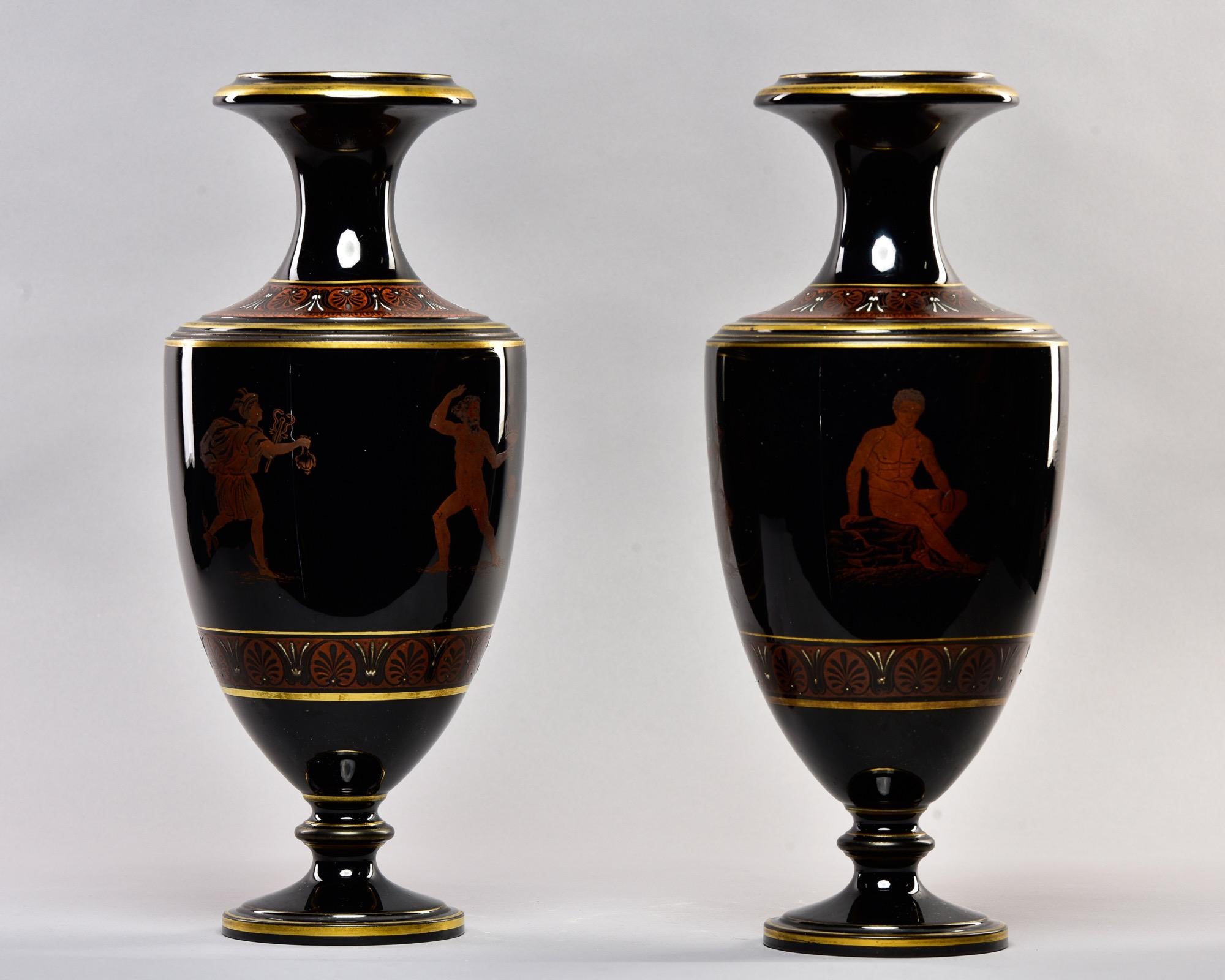 Pair Late 19th Century Black Porcelain Neoclassical Vases For Sale 2