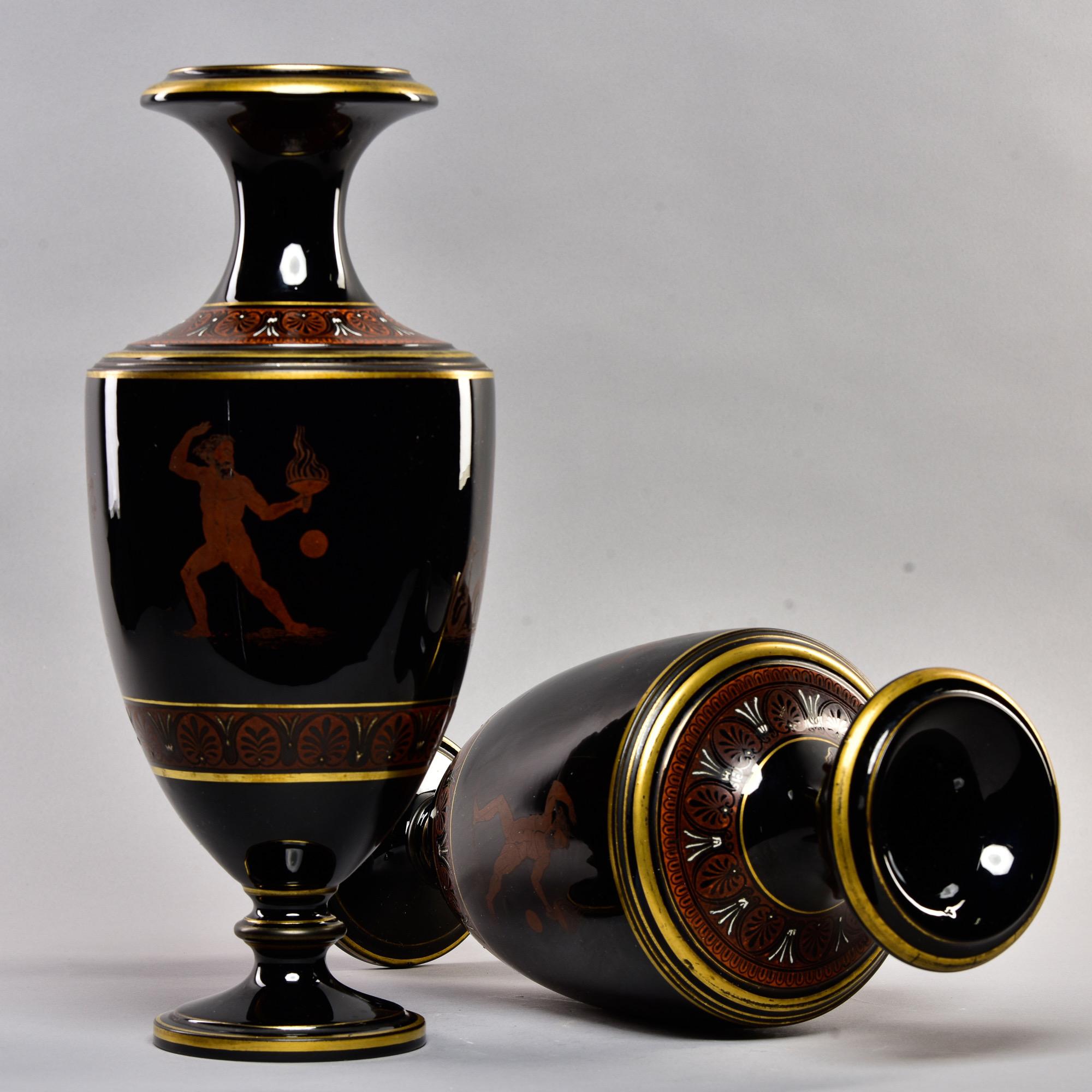 Pair Late 19th Century Black Porcelain Neoclassical Vases For Sale 5