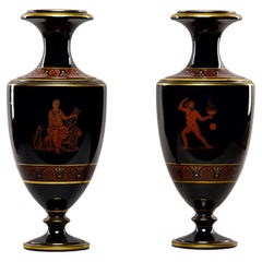 Pair Late 19th Century Black Porcelain Neoclassical Vases