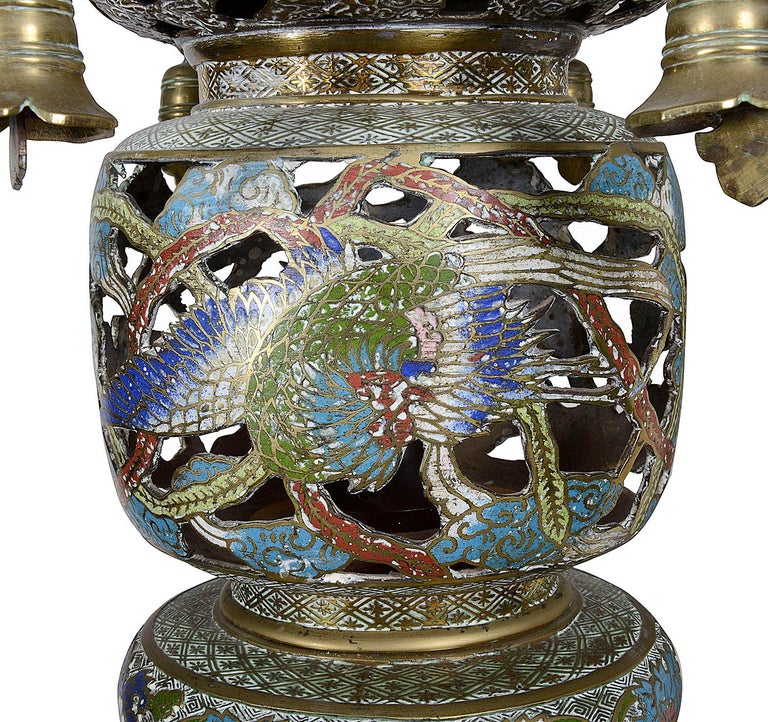 Pair of Bronze and Enamel Japanese Garden Lanterns, circa 1900 For Sale 1
