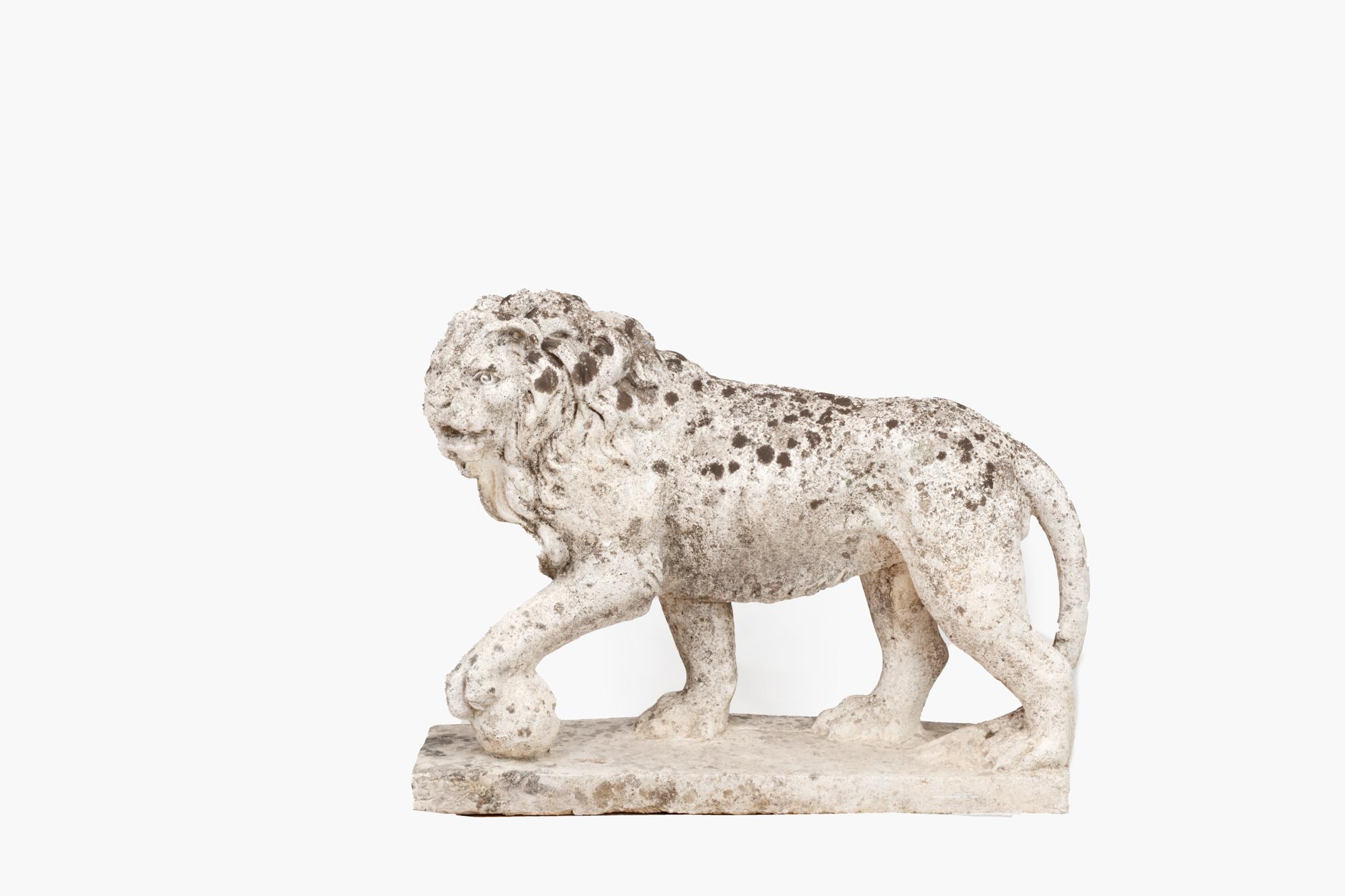 Neoclassical Pair Late 19th Century Carved Composite Stone Lions