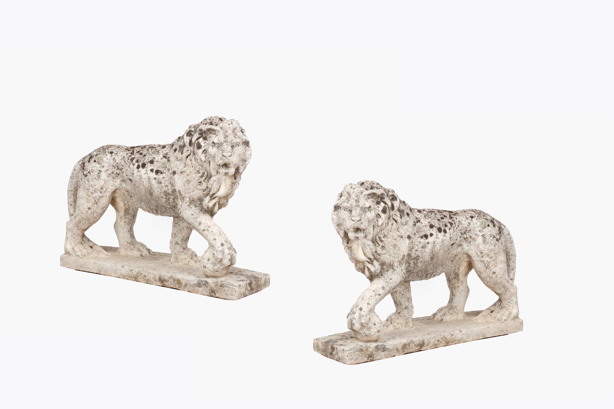 English Pair Late 19th Century Carved Composite Stone Lions