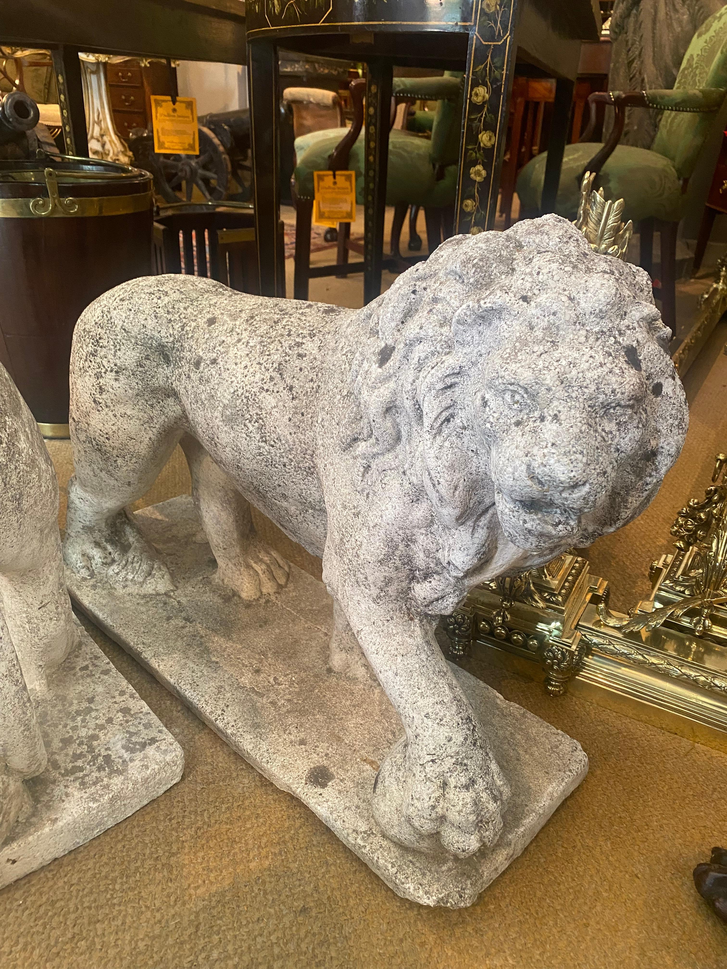 Pair Late 19th Century Carved Composite Stone Lions In Good Condition In Dublin 8, IE