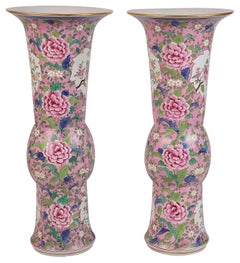 Pair Late 19th Century Chinese Famille Rose Vases / Lamps
