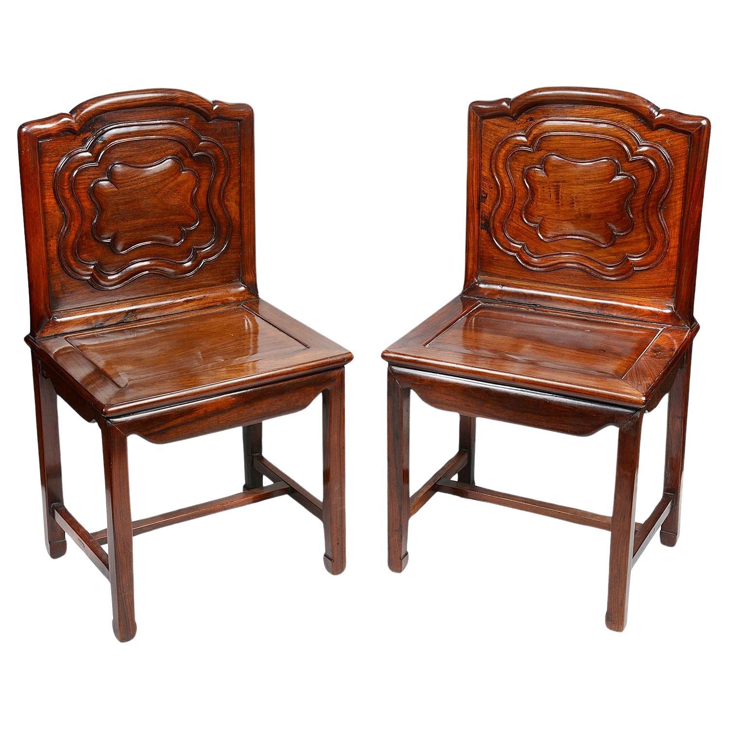 Pair late 19th Century Chinese hardwood side chairs For Sale
