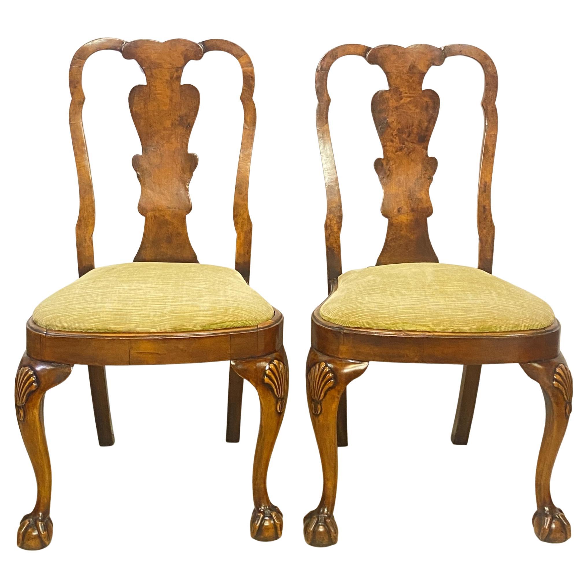 Pair Late 19th Century Chippendale Style Walnut Dining Side Chairs For Sale