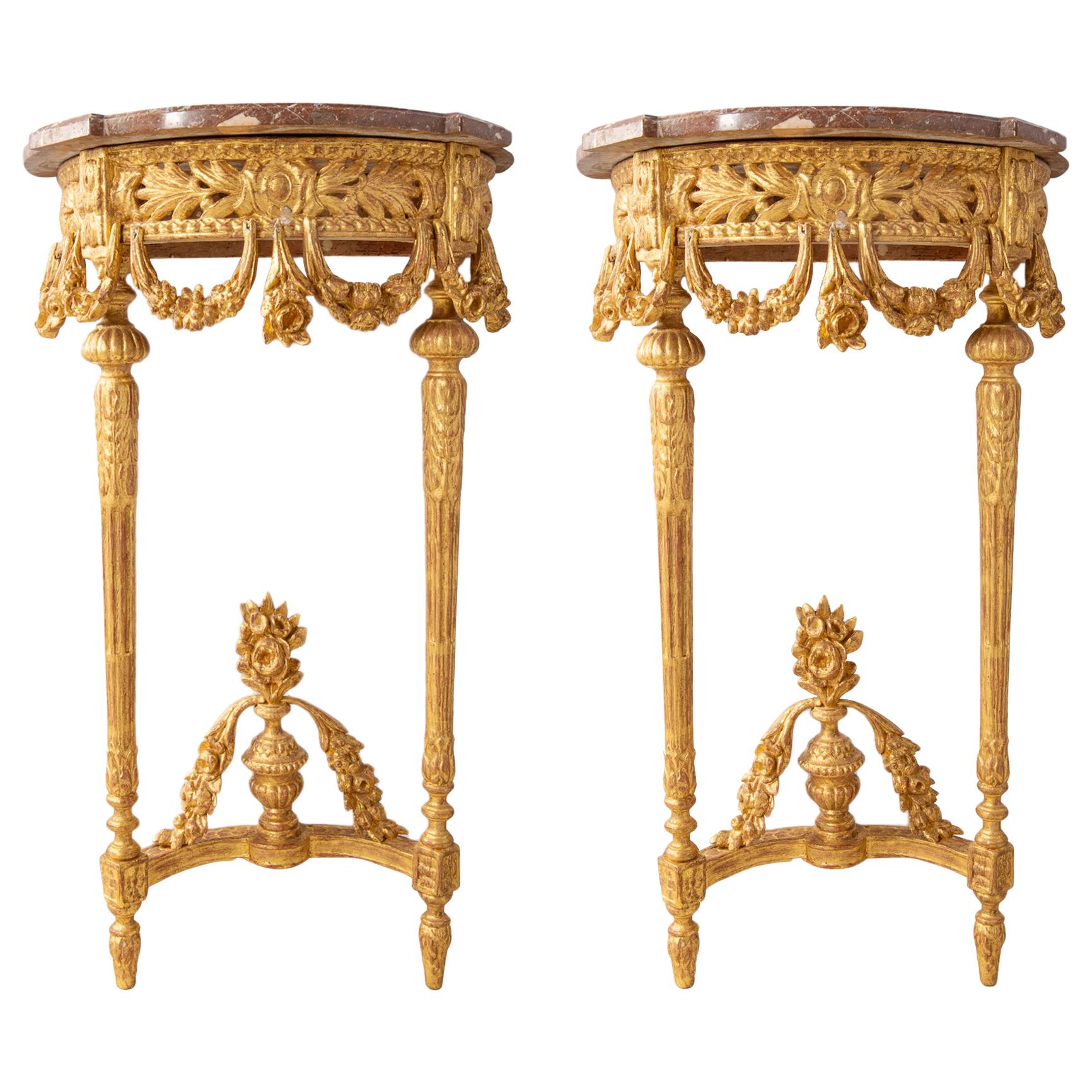 Pair of Late 19th Century French Gilded Console Tables