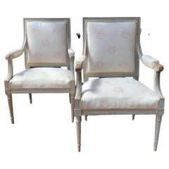 Pair late 19th Century French painted arm chairs