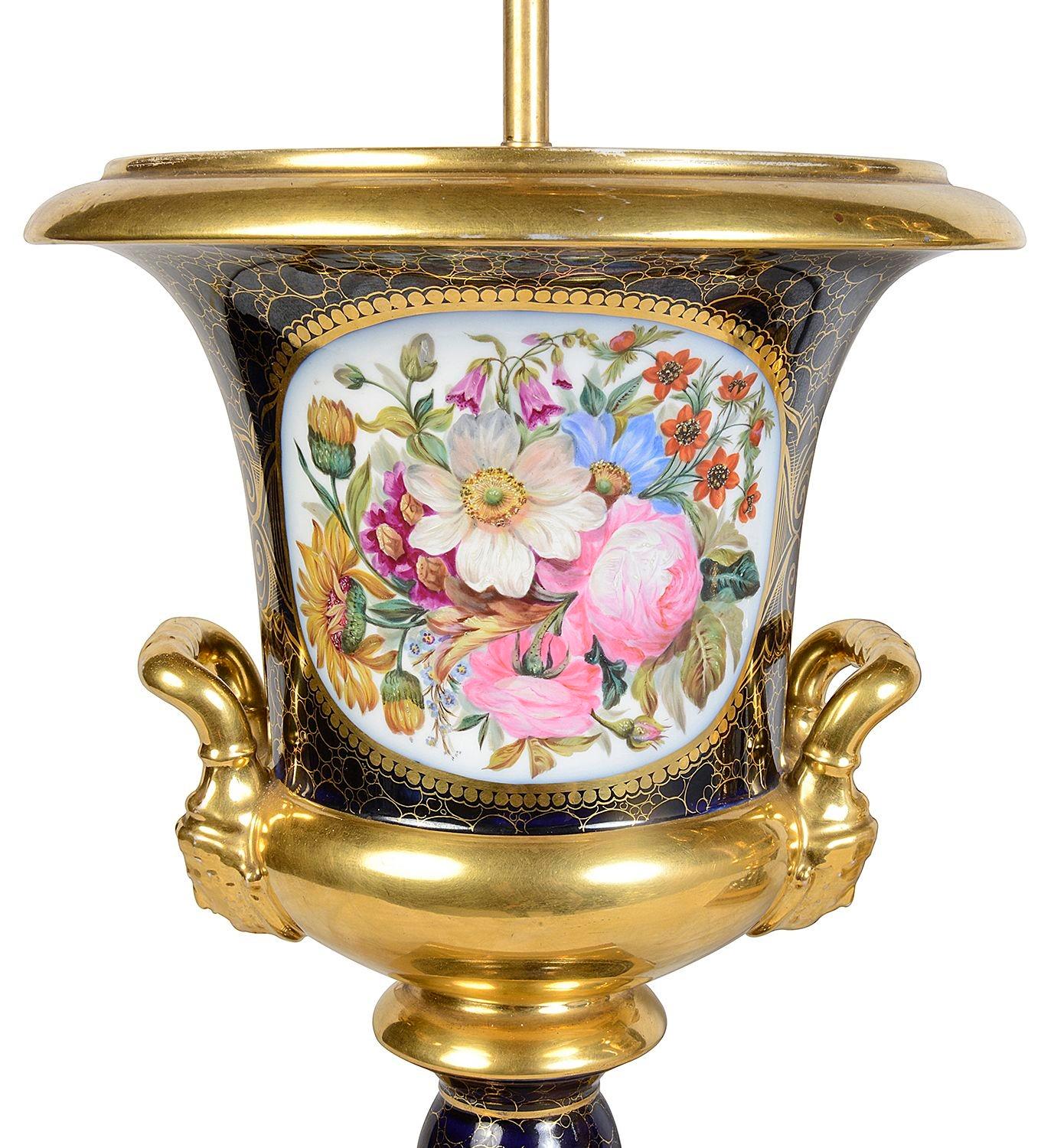 Louis XIV Pair late 19th Century French Sevres style porcelain urn lamps. For Sale