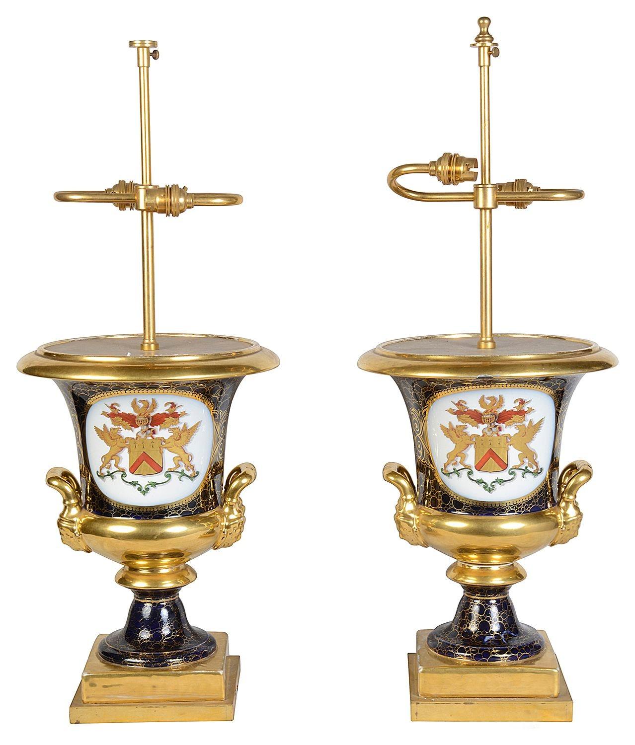 Porcelain Pair late 19th Century French Sevres style porcelain urn lamps. For Sale